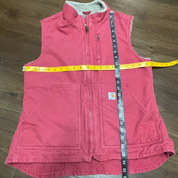 Carhartt Sherpa Lined Duck Canvas Mock Neck Vest Jacket Sz Med Crab Apple WV001 - Picture 11 of 12